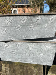 Set Of 2 Bee Zinc Rectangular Garden Planters Plant Herb Pot Embossed