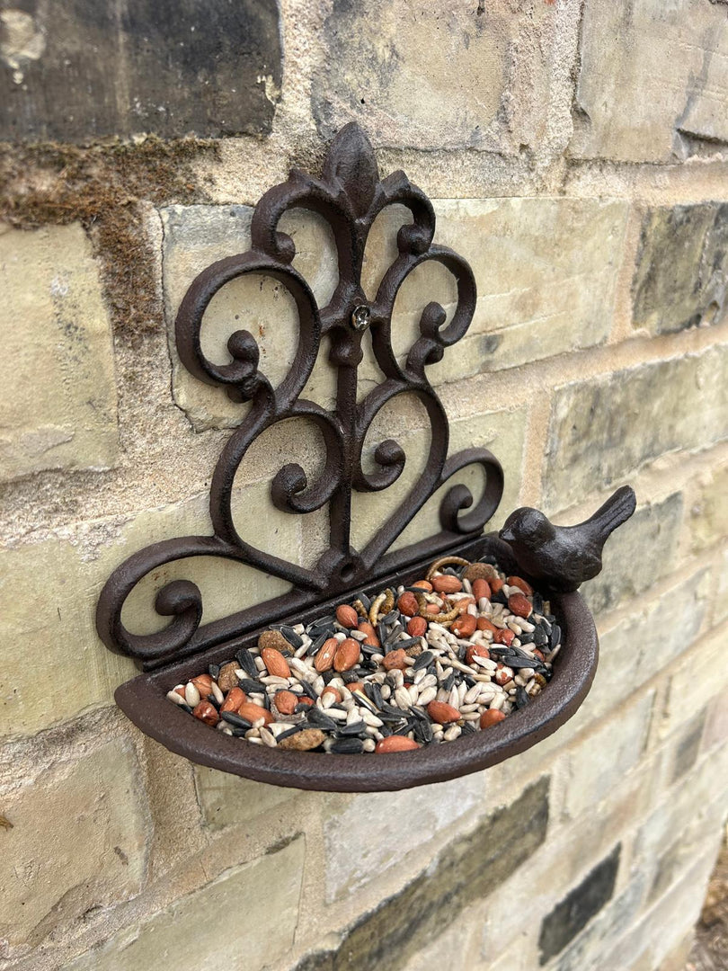 Cast Iron Wall Mounted Bird Feeder Dish Decorative Seeds Nuts Birds Gift