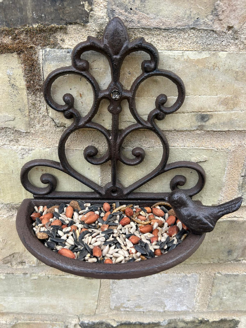 Cast Iron Wall Mounted Bird Feeder Dish Decorative Seeds Nuts Birds Gift