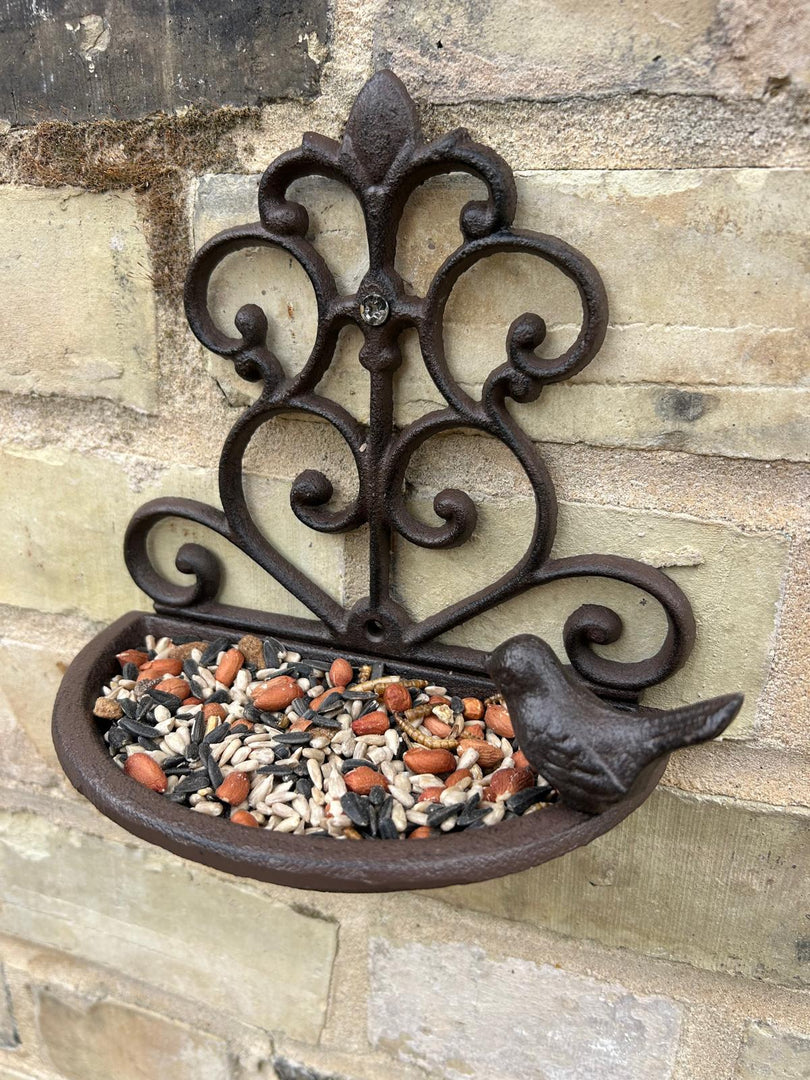 Cast Iron Wall Mounted Bird Feeder Dish Decorative Seeds Nuts Birds Gift