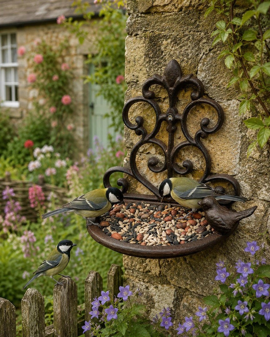 Cast Iron Wall Mounted Bird Feeder Dish Decorative Seeds Nuts Birds Gift