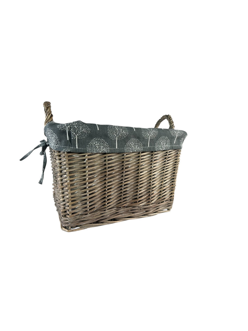 Rectangular Driftwood Wicker Log Fireside Storage Basket with Mulberry Liner