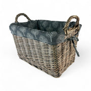 Rectangular Driftwood Wicker Log Fireside Storage Basket with Mulberry Liner
