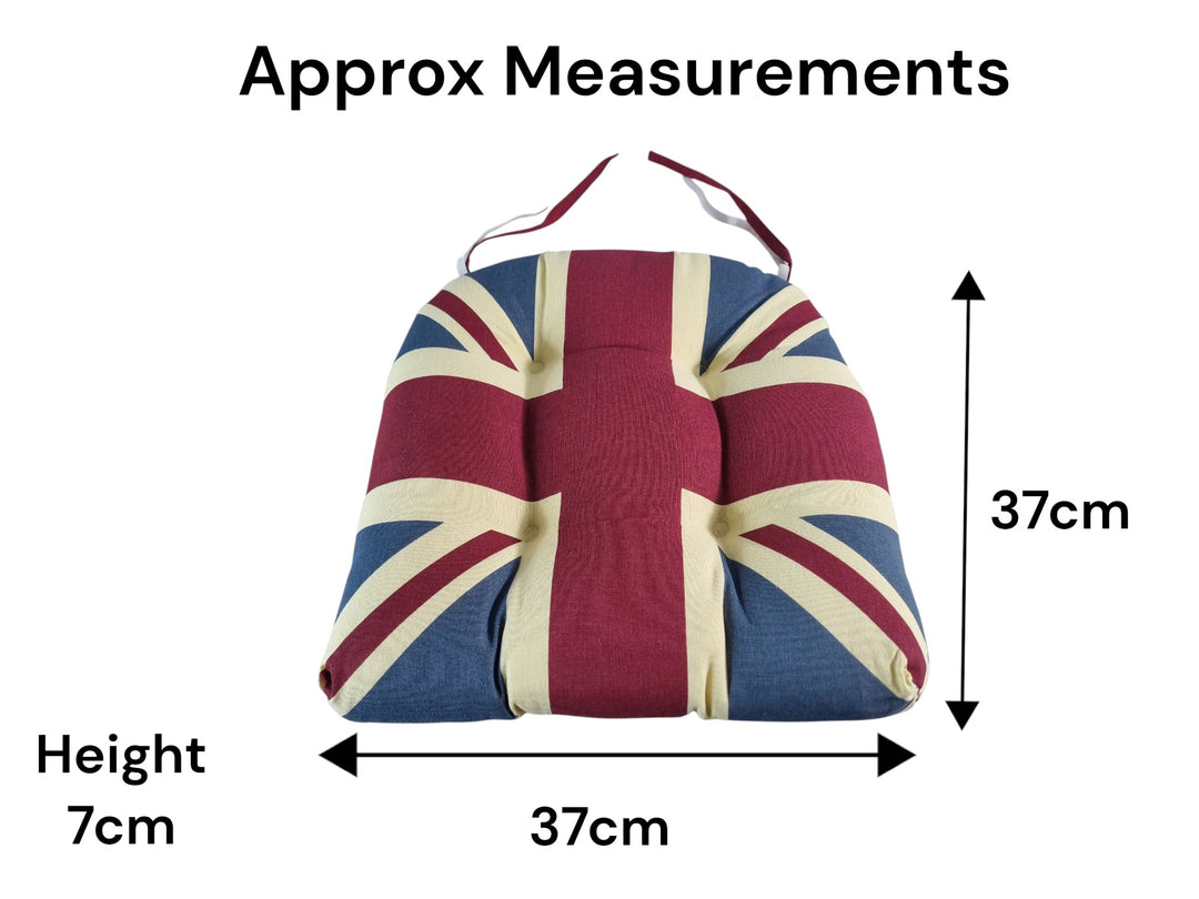 Union Jack UK Vintage Seat Pad Set of 2 or 4 Kitchen Chair Cushion Tie On 37cm