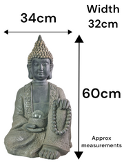Extra large Stone Effect Sitting Buddha Garden Ornament with Solar Light