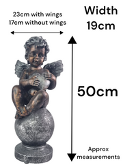 Bronze Effect Cherub With Heart Sitting Angel Garden Decoration Ornament