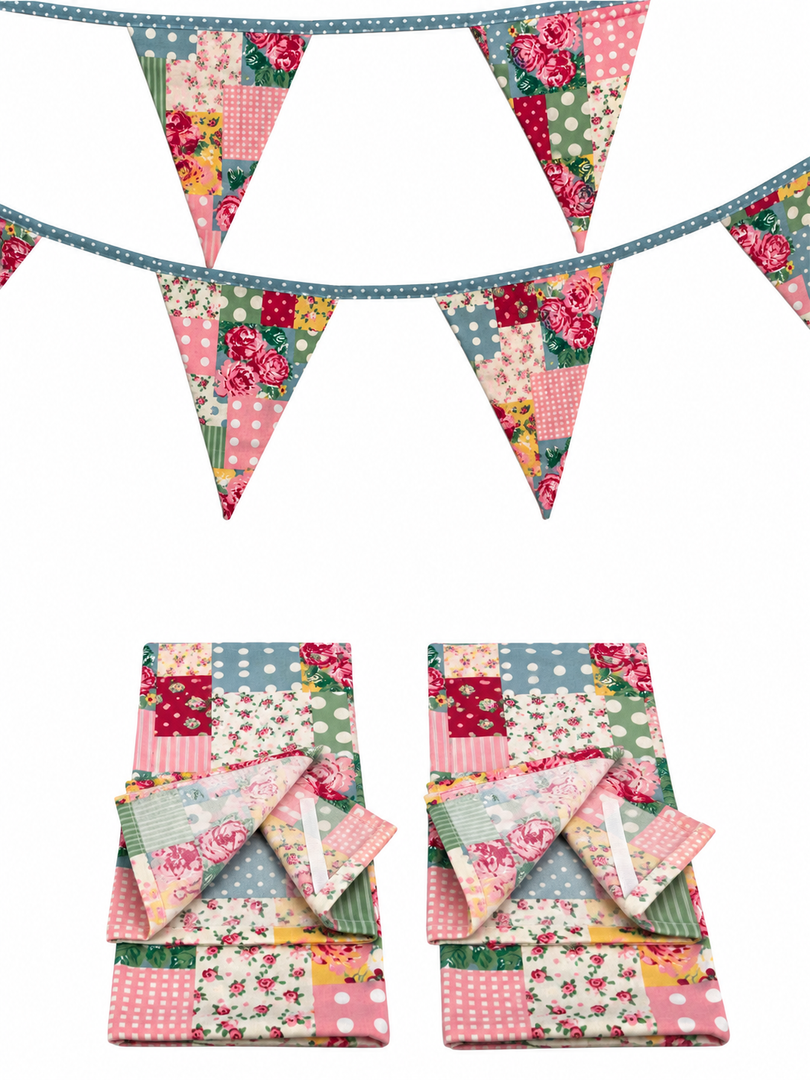 Patchwork Floral Set Of Two Kitchen Tea Towels 100% Cotton Kitchen Textiles