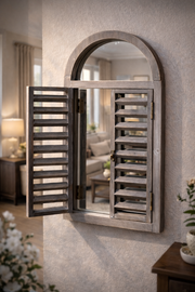 Shutter Door Wooden Wall Mirror Garden Hanging Wall Mount Gift Decoration