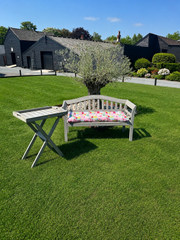 Queen Classic Grey Wooden Garden Bench 2/3 With Seat Pad Cushion & Butler Tray