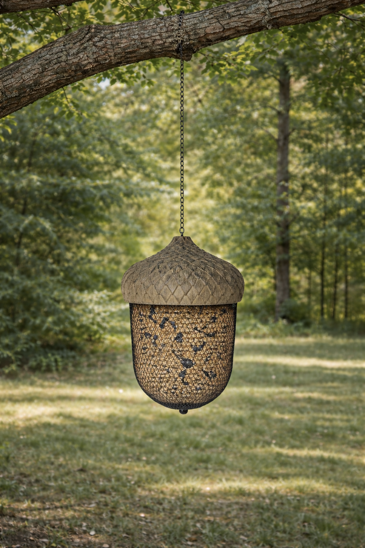 Hanging Acorn Bird Nut Seed Feeder Birds Wildlife Garden Tree Metal Decor Gift