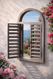 Shutter Door Wooden Wall Mirror Garden Hanging Wall Mount Gift Decoration