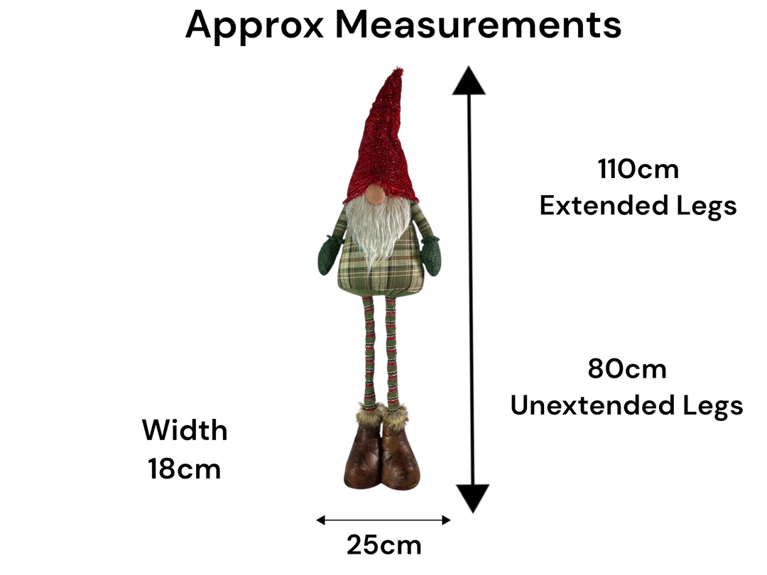 Festive Sparkly Red & Green Gonk Plush Standing Extendable Legs Xmas Decorations