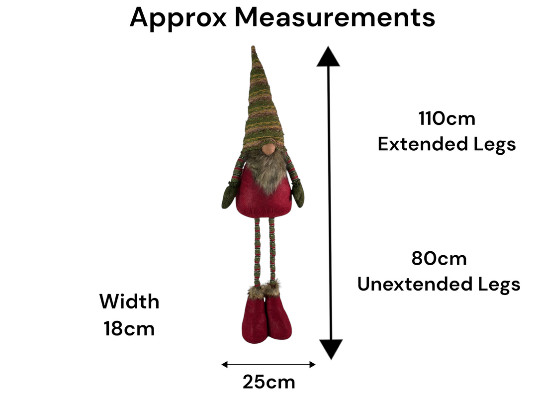 Festive Striped Red & Green Gonk Plush Standing Extendable Legs Xmas Decorations