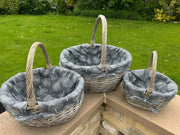 Grey Wicker Shopper Shopping Basket with Mulberry Tree Liner Storage Farmshop