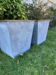Large 55cm Zinc Square Planter Heritage Garden Flowers Trees Plants Pot