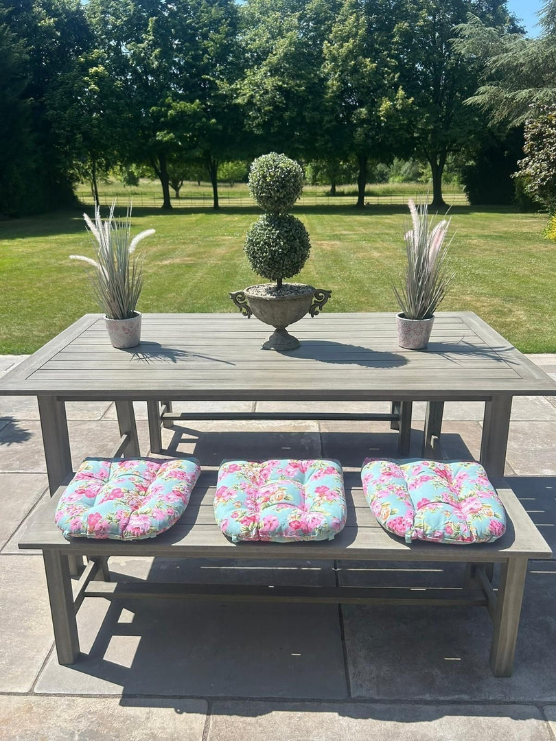 Sage Green Rose Floral Seat Pad Set of 2 or 4 Kitchen Chair Cushion Tie On 37cm