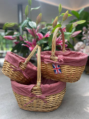Honey Wicker Shopper Shopping Basket with Red Gingham Liner Storage Farmshop