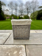 Square Driftwood-wash Wicker Log Fireside Storage Basket - Plain Natural Liner