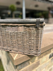 Grey-wash Rectangular Wicker Basket with Wooden Handles Home Toy Storage Hamper