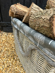 Rectangular Grey-wash Wicker Log Storage Basket Mulberry Liner & Rope Handle