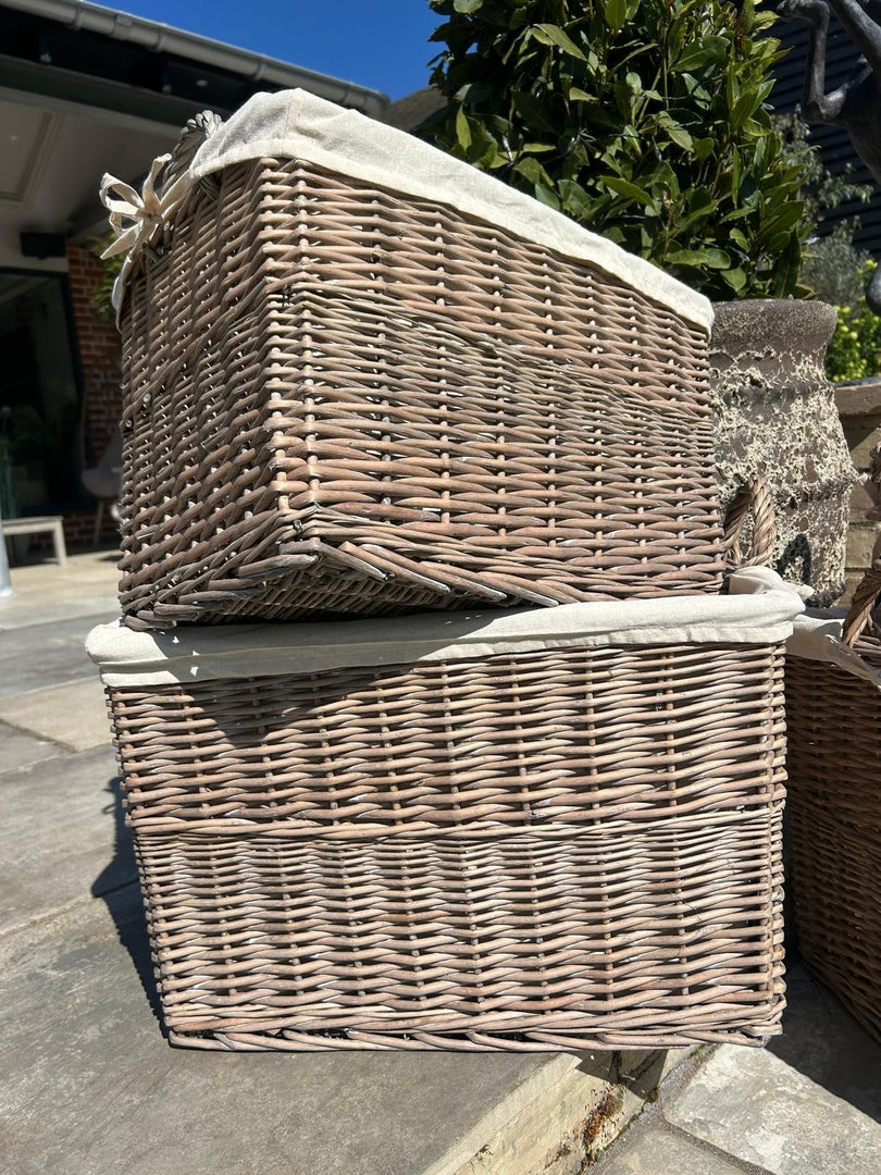 Rectangular Driftwood-wash Wicker Log Fireside Basket with Natural Plain Liner