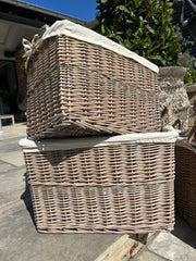 Rectangular Driftwood-wash Wicker Log Fireside Basket with Natural Plain Liner