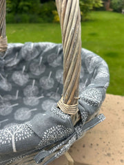 Grey Wicker Shopper Shopping Basket with Mulberry Tree Liner Storage Farmshop