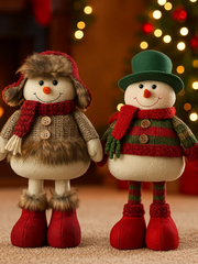 Festive Mr & Mrs Snowman Plush Standing Extendable Legs Xmas Gift Decorations