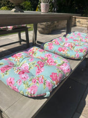 Sage Green Rose Floral Seat Pad Set of 2 or 4 Kitchen Chair Cushion Tie On 37cm