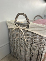 Square Driftwood-wash Wicker Log Fireside Storage Basket - Plain Natural Liner