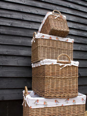 Rectangular Natural-Wash Wicker Log Fireside Storage Basket with Robin Liner