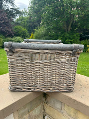 Grey-wash Rectangular Wicker Basket with Wooden Handles Home Toy Storage Hamper