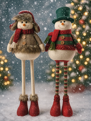 Festive Mr & Mrs Snowman Plush Standing Extendable Legs Xmas Gift Decorations