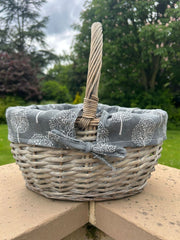 Grey Wicker Shopper Shopping Basket with Mulberry Tree Liner Storage Farmshop