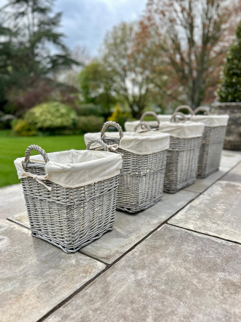 Square Driftwood-wash Wicker Log Fireside Storage Basket - Plain Natural Liner