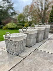 Square Driftwood-wash Wicker Log Fireside Storage Basket - Plain Natural Liner