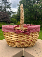 Honey Wicker Shopper Shopping Basket with Red Gingham Liner Storage Farmshop
