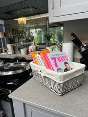 Shallow Driftwood-Wash Wicker Storage Baskets Plain Natural Liner Kitchen Tidy