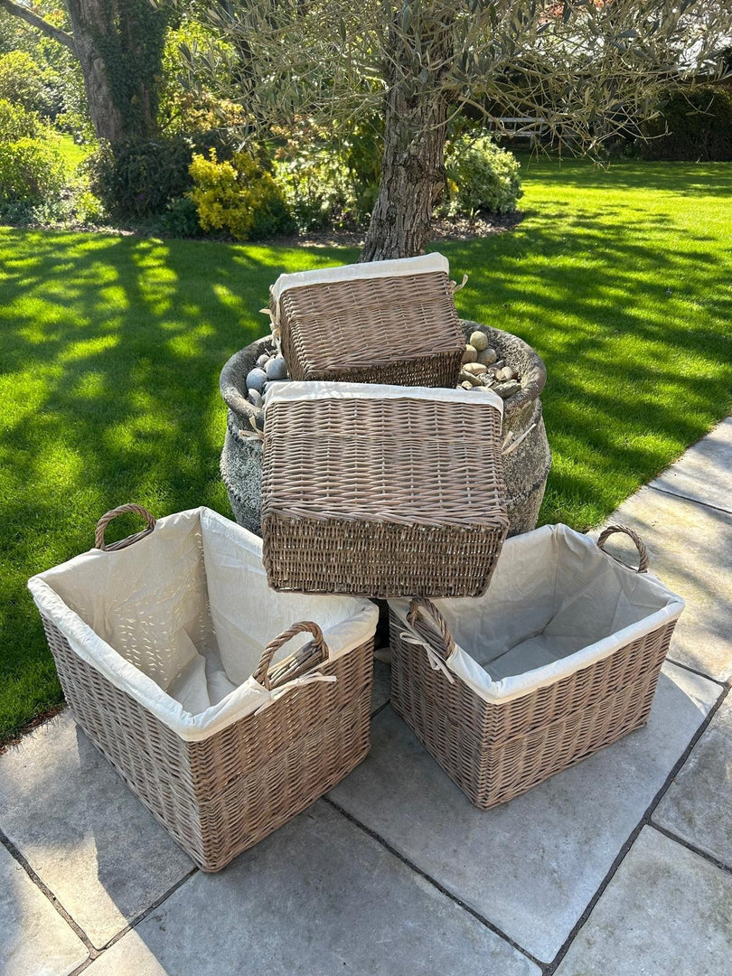 Rectangular Driftwood-wash Wicker Log Fireside Basket with Natural Plain Liner