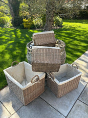 Rectangular Driftwood-wash Wicker Log Fireside Basket with Natural Plain Liner