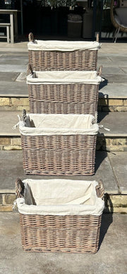 Rectangular Driftwood-wash Wicker Log Fireside Basket with Natural Plain Liner