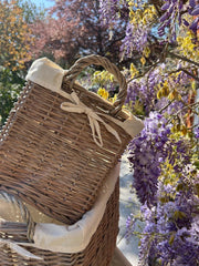 Rectangular Driftwood-wash Wicker Log Fireside Basket with Natural Plain Liner