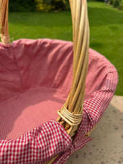 Honey Wicker Shopper Shopping Basket with Red Gingham Liner Storage Farmshop