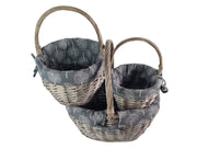 Grey Wicker Shopper Shopping Basket with Mulberry Tree Liner Storage Farmshop