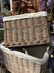 Rectangular Driftwood-wash Wicker Log Fireside Basket with Natural Plain Liner
