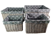 Rectangular Grey-wash Wicker Log Storage Basket Mulberry Liner & Rope Handle