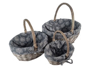 Grey Wicker Shopper Shopping Basket with Mulberry Tree Liner Storage Farmshop