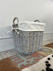 Square Driftwood-wash Wicker Log Fireside Storage Basket - Plain Natural Liner