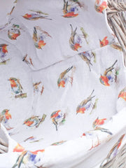 Round Driftwood-wash Wicker Log Fireside Storage Basket with Robin Bird Liner