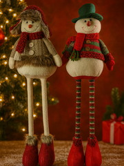 Festive Mr & Mrs Snowman Plush Standing Extendable Legs Xmas Gift Decorations